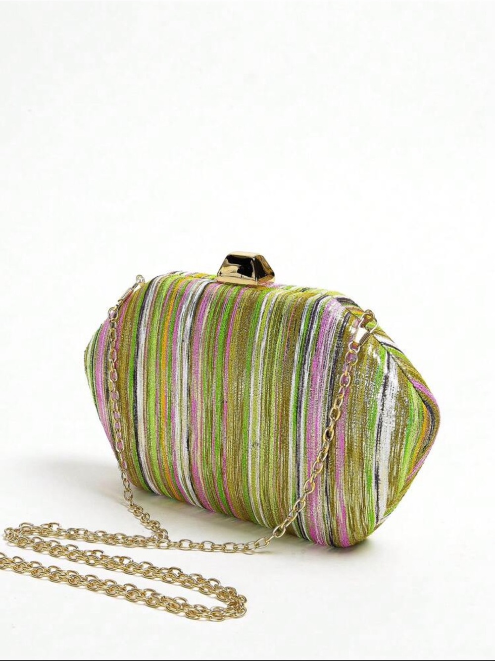 Multicolor Metallic Stripe Hard Case Clutch Crossbody Bag